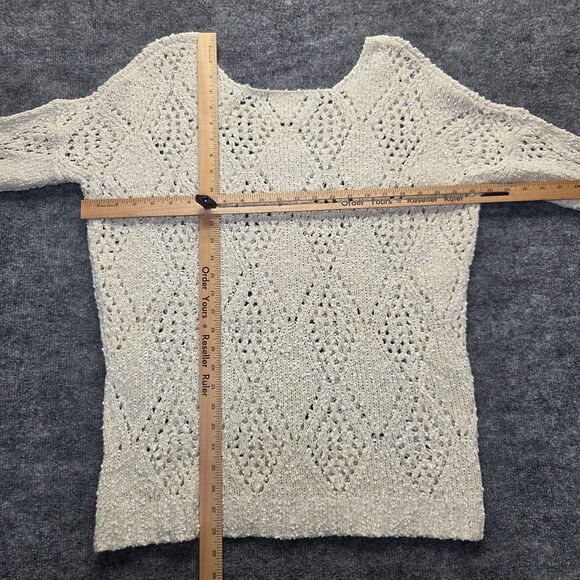 Pins and Needles Sweater Women Medium Ivory Crochet Open Knit Pointelle Pullover - Picture 7 of 9